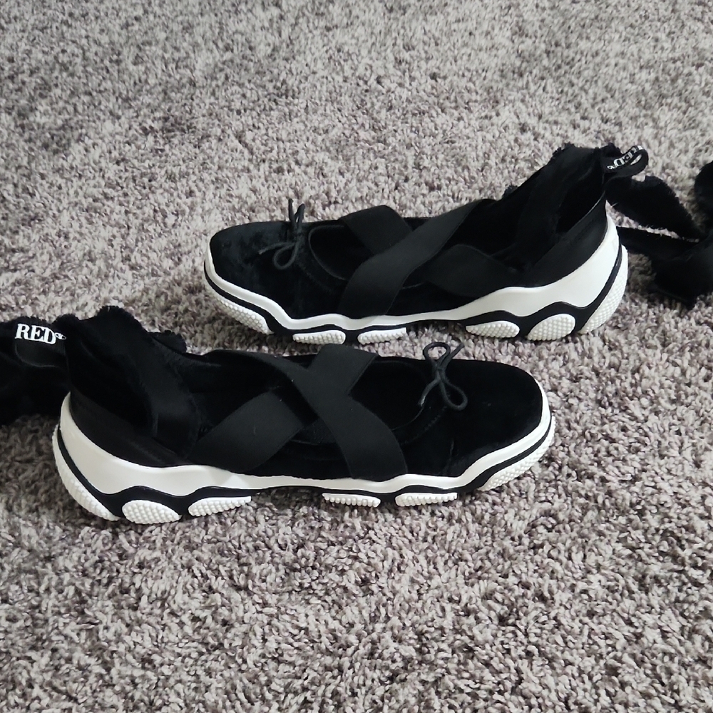 RED Valentino Black and White Chunky Sole Tie Ankle Ballerina Casual Sneakers